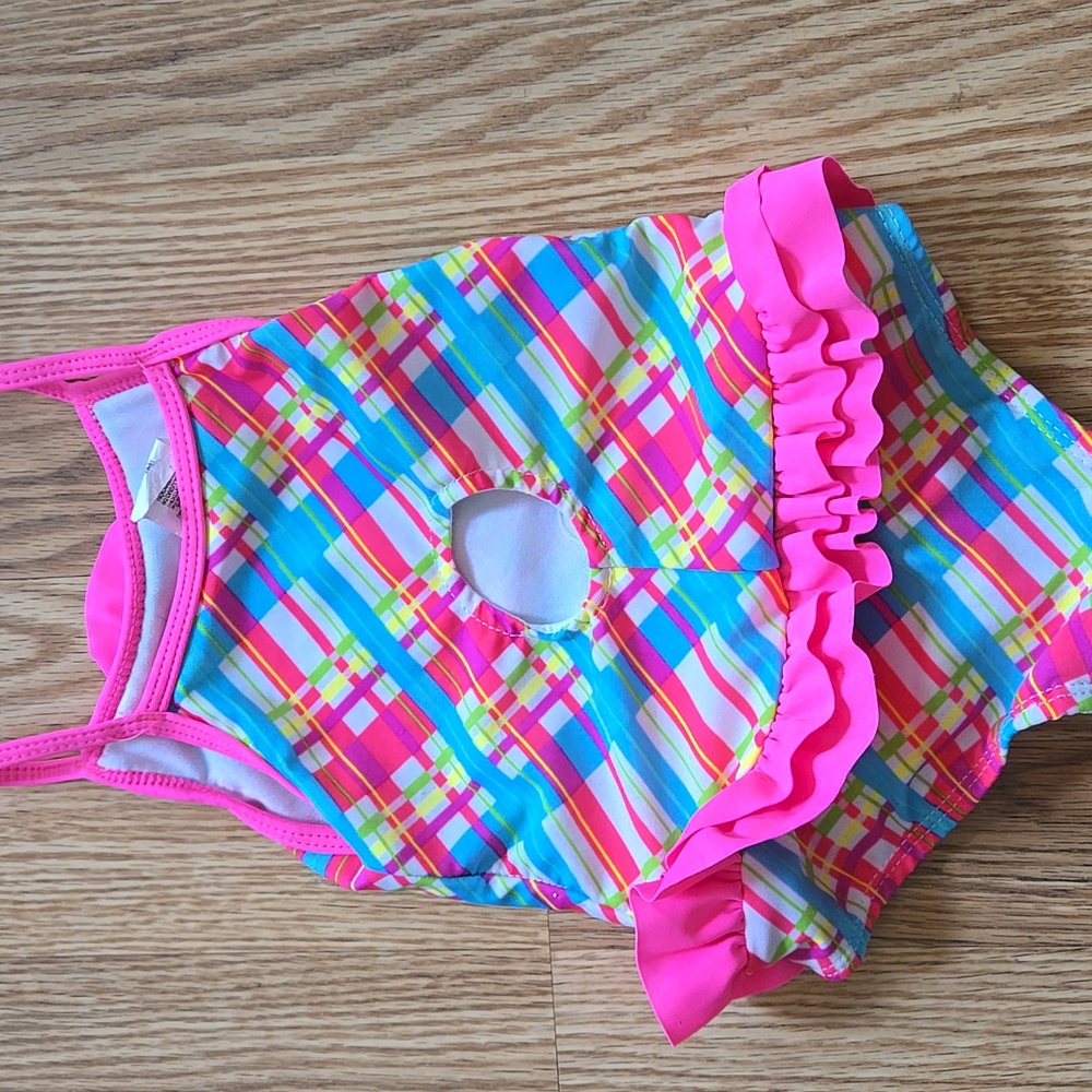 Pink/Blue Ruffled One Piece Swimsuit - Picture 3 of 4